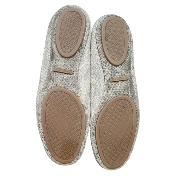TORY BURCH Travel T Snake Embossed Sparkling Leather Ballet Flats Roccia 9M - Picture 12 of 15